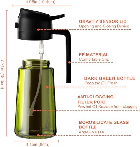 CXINYI - 16oz/470ml Olive Oil Dispenser for Kitchen with Stickers - 2 in 1 Olive Oil Sprayer for Cooking, Air Fryer, and Salad, Black (Light-Proof Kitchen Gadget) - Image 3