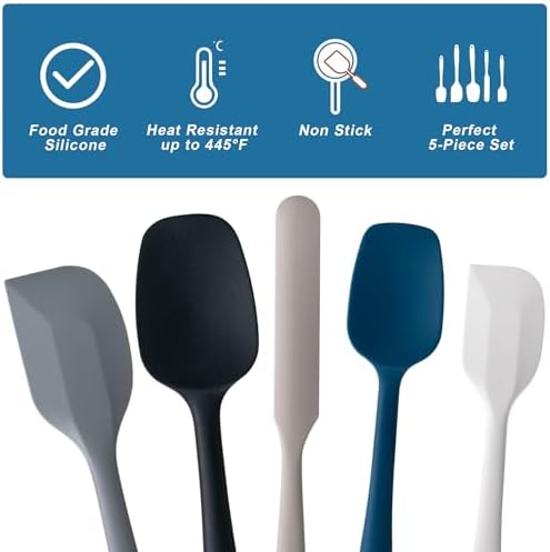Silicone Spatula Set,5 Piece Food Grade Rubber Spatulas,Multicolor2 - Image 3