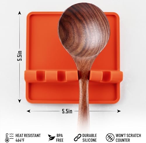 Zulay Kitchen Silicone Utensil Rest with Drip Pad for Multiple Utensils - BPA-Free, Heat-Resistant Spoon Rest & Spoon Holder for Stove Top - Kitchen Utensil Holder for Ladles & Tongs - Orange - Image 4