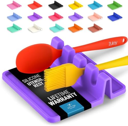 Zulay Kitchen Silicone Utensil Rest with Drip Pad for Multiple Utensils - BPA-Free, Heat-Resistant Spoon Rest & Spoon Holder for Stove Top - Kitchen Utensil Holder for Ladles & Tongs - Mystic Violet by ZulayKitchen