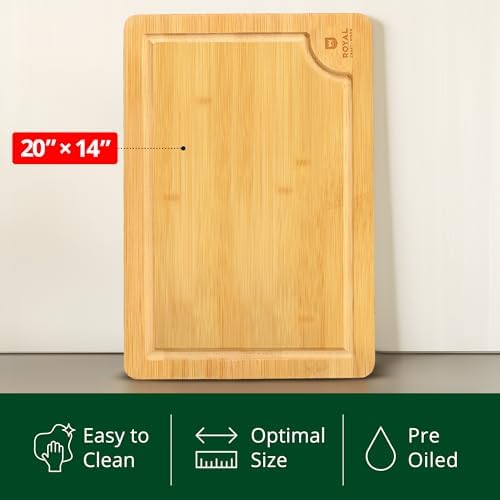 ROYAL CRAFT WOOD Bamboo Cutting Board with Juice Groove - Kitchen Chopping Board for Meat Cheese and Vegetables, Heavy Duty Serving Tray - Image 4