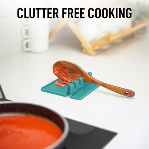 Zulay Kitchen Silicone Utensil Rest with Drip Pad for Multiple Utensils - BPA-Free, Heat-Resistant Spoon Rest & Spoon Holder for Stove Top - Kitchen Utensil Holder for Ladles & Tongs - Aqua Sky - Image 3