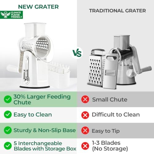 SUSTEAS Rotary Cheese Grater 5 Blades,Kitchen Mandoline Vegetable Slicer - Image 2