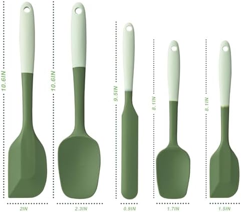 Silicone Spatula Set,5 Piece Food Grade Rubber Spatulas,Double-Green - Image 2