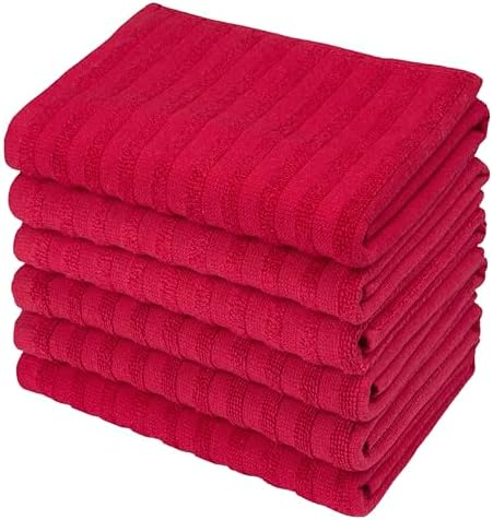 Premium Kitchen Towels 6 Pack 100% Cotton, 20"x28" - Red Solid - Image 5