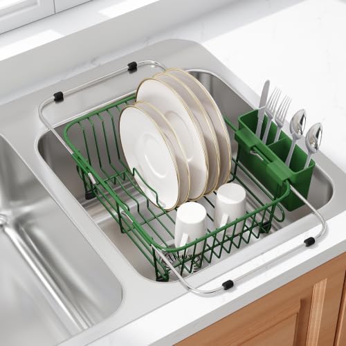 JASIWAY Green Dish Drying Rack in Sink with Utensil Holder, RV, Apartment by JASIWAY