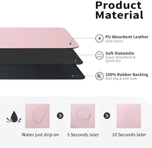 HotLive Dish Drying Mat for Kitchen Counter, Heat Resistant Drainer Mats with Non-slip Rubber Backed, Hide Stain Kitchen Super Absorbent Draining Mat, Easy to Clean Dish Rack Pad, Pink 16"x18" - Image 2