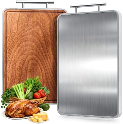 Titanium Cutting Boards For Kitchen,Ebony Wood Cutting Board,Double Sided Metal Chopping Board With Handle And Juice Groove, Idea Kitchen Appliances For Meat And Charcuterie by Unknown
