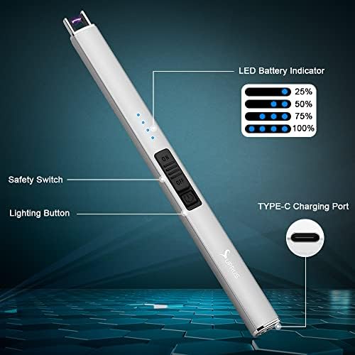 SUPRUS Electric Lighter Arc Windproof Flameless USB Rechargeable Lighter with Safety Lock for Candle BBQ Camping (Silver) - Image 3