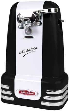 Nostalgia Retro Electric Can Opener for Kitchen with Magnetic Lid Remover, Knife Sharpener, and Soda or Beer Bottle Opener, Black by Nostalgia