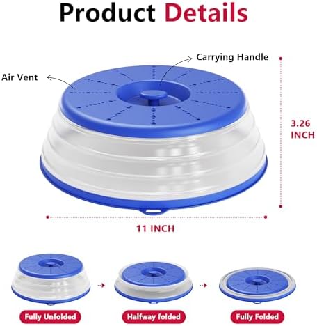 WVM Microwave Splatter Cover Vented for Food with Hook Hole, Splatter Guard & Colander Kitchen Gadget for Food, Meal Prep, Blue, M(11"x3.26")-Pack of 1 - Image 6