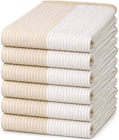 Premium Kitchen Towels 6 Pack 100% Cotton, 20"x28" - Tan by BumbleTowels