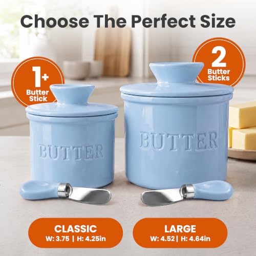 Priority Chef Butter Crock with Lid for Countertop with Spreader Knife and Water Line, Soft Spreadable Butter, Ceramic French Butter Dish with Lid, Light Blue - Image 6