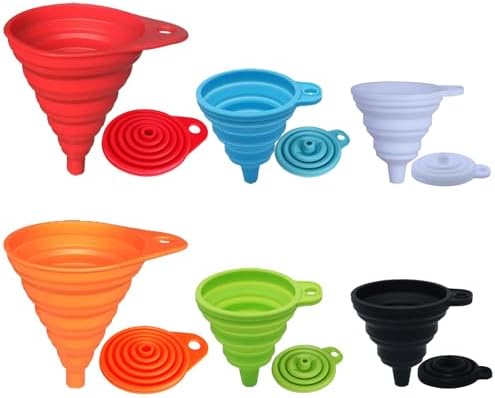 KongNai Kitchen Funnel Set, Small and Large, Kitchen Gadgets Accessories Foldable Silicone Collapsible Funnels for Filling Water Bottle Liquid Transfer Food Grade (6 Pack) by KongNai