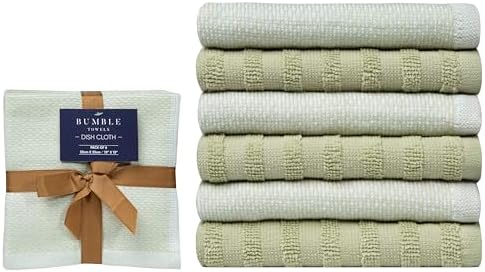 Bumble Premium Dish Cloths 13"x13" (6 Pack) | 100% Natural Ring Spun Cotton | 400 GSM | Highly Absorbent & Soft |Yarn Dyed & Solid Dyed Terry Dish Cloth Set - Sage - Image 2