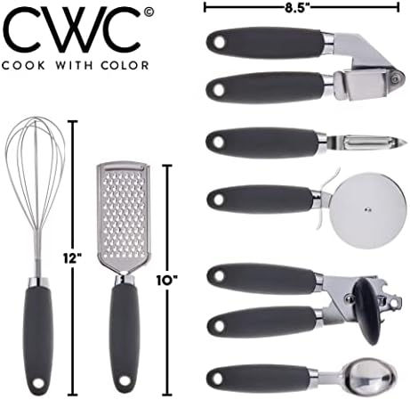 COOK WITH COLOR Kitchen Gadget Set Stainless Steel Utensils with Soft Touch Handles, 7 Pieces, Stainless Steel Grey - Image 2
