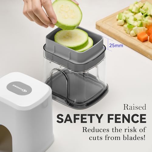 KEOUKE Multifunctional Vegetable Chopper White - 3 Interchangeable Blades Potato French Fry Cutter with Container & Storage Box Food Chopper Dicer for Cucumber, Tomato, Carrot, Onion - Image 3