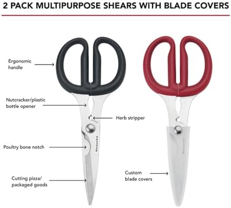 KitchenAid Multipurpose Shear Set, Versatile Scissors with Nutcracker, Bottle Opener, Ergonomic Handles with Protective Blade Covers, 2 Piece - Image 2