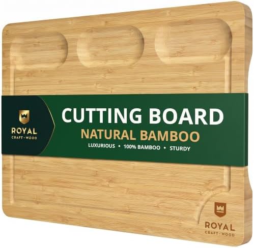 ROYAL CRAFT WOOD Bamboo Cutting Board with Juice Groove - Kitchen Chopping Board for Meat Cheese and Vegetables, Heavy Duty Serving Tray by ROYALCRAFTWOOD