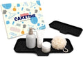 CAKETIME 2 Pack Silicone Soap Dish with Drain Spout for Bathroom Shower Caddy Kitchen Counter Sponge Holder Bar Sink Organizer Gadgets Gears Items Self Draining Jabonera Stuff Black Large by CAKETIME
