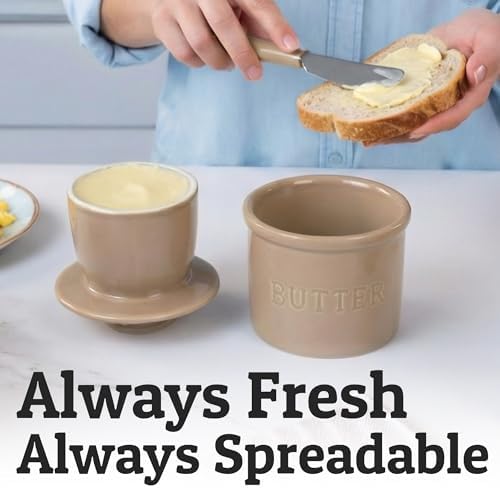 Priority Chef Large Butter Crock with Lid with Water Line, Ceramic French Butter Dish to Leave On Counter, Latte - Image 4