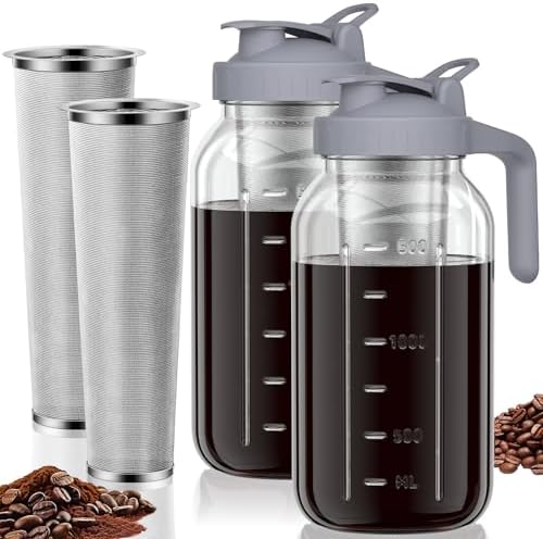 JunVpic Cold Brew Coffee Maker, 64 oz Glass Mason Jar Pitcher by Junvpic