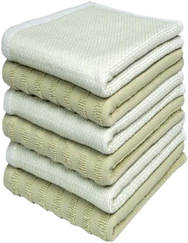 Bumble Premium Dish Cloths 13"x13" (6 Pack) | 100% Natural Ring Spun Cotton | 400 GSM | Highly Absorbent & Soft |Yarn Dyed & Solid Dyed Terry Dish Cloth Set - Sage by BumbleTowels