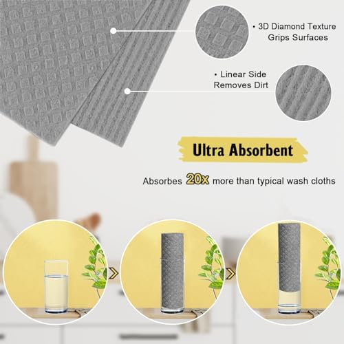 MoLKENE Swedish Dishcloths for Kitchen, 6 Pack Reusable Paper Towels, Gray - Image 5