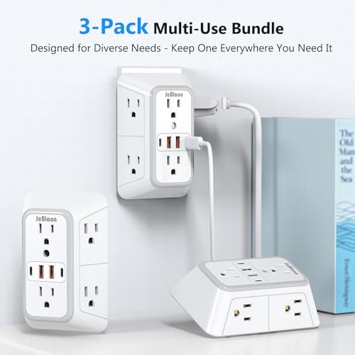 3 Pack Surge Protector Outlet Extender, 6 Outlet Splitter with 4 USB Ports (2 USB C), Multi Plug Wall Outlet 1050J Power Strip, USB Wall Charger for Home Office Kitchen Travel-ETL - Image 5