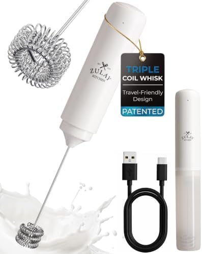 Zulay Kitchen Rechargeable Milk Frother Handheld - Triple Coil Whisk, Electric Coffee Frother, Portable Hand Frother Wand, Drink Mixer for Matcha, Lattes & Cappuccinos, Kitchen Gifts - White by ZulayKitchen