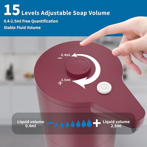 Automatic Soap Dispenser Touchless, Hands-Free, Multi Adjustable Volume, Long Battery Life, Compatible with Thick & Thin Dish/Hand Soap for Bathroom and Kitchen, Easy for Toddlers, Red - Image 2