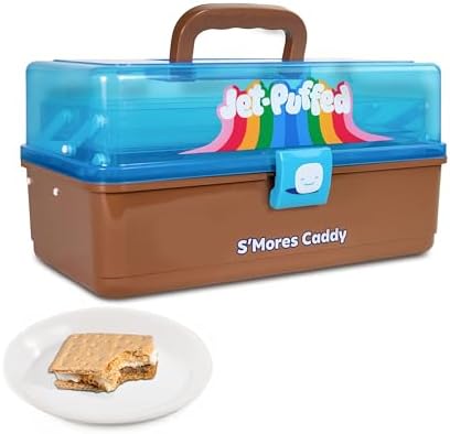 Nostalgia Jet-Puffed Lighted S’mores Caddy, Essential Marshmallow Roasting and S’mores Making Supplies for Camping, Vacation, and Backyard Bonfires, Carry Handle, Retractable Trays, and Carry Handle by Nostalgia