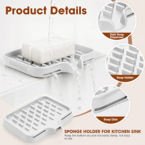 CAKETIME 2 Pack Silicone Soap Dish with Drainage Holes for Bathroom Shower Caddy Kitchen Counter Sponge Holder Saver Tray Sink Accessories Jabonera Storage Solution Funny Gifts for Women White - Image 2