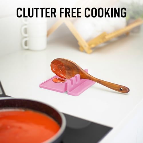 Zulay Kitchen Silicone Utensil Rest with Drip Pad for Multiple Utensils - BPA-Free, Heat-Resistant Spoon Rest & Spoon Holder for Stove Top - Kitchen Utensil Holder for Ladles & Tongs - Pink - Image 3