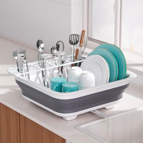 THANSTAR Collapsible Dish Drying Rack for RV Campers Portable Dinnerware Drainer Organizer for Kitchen Travel Trailer by THANSTAR