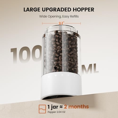 Electric Salt and Pepper Grinder Set - Rechargeable Automatic Salt and Pepper Shakers, Kitchen Appliances with External Adjustable Coarseness, Larger Hopper for Cooking, Home Gifts(2 Pack,White/White) - Image 4