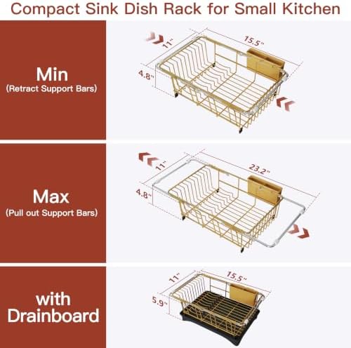 JASIWAY Gold Dish Drying Rack in Sink with Drainboard and Utensil Holder - Image 5