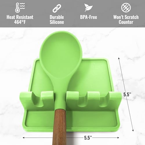 Zulay Kitchen Silicone Utensil Rest with Drip Pad for Multiple Utensils - BPA-Free, Heat-Resistant Spoon Rest & Spoon Holder for Stove Top - Kitchen Utensil Holder for Ladles & Tongs - Green - Image 5