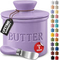 Priority Chef Butter Crock with Lid for Countertop with Spreader Knife and Water Line, Soft Spreadable Butter, Ceramic French Butter Dish with Lid, Lilac by PriorityChef