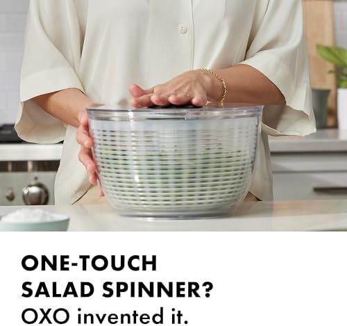 OXO Good Grips Salad Spinner | Lettuce Spinner | Fruit Washer | Fruit Washing Bowl with Strainer | Vegetable Cleaner | Salad Cleaner | Lettuce Washer | 6.22 Quart Capacity (Pack of 4) - Image 4
