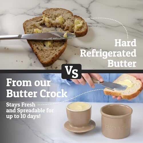 Priority Chef Large Butter Crock with Lid with Water Line, Ceramic French Butter Dish to Leave On Counter, Latte - Image 2