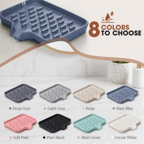 CAKETIME 2 Pack Silicone Soap Dish with Drainage Holes for Bathroom Shower Caddy Kitchen Counter Sponge Holder Bar Sink Organizer Tray Container Drying Accessories Small Case Saver Box Stuff Blue - Image 6