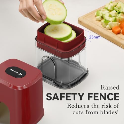 KEOUKE Multifunctional Vegetable Chopper Red - 3 Interchangeable Blades Potato French Fry Cutter with Container & Storage Box Food Chopper Dicer for Cucumber, Tomato, Carrot, Onion - Image 3