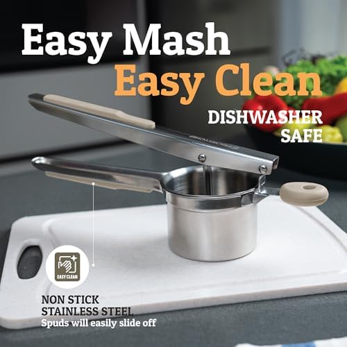 PriorityChef Large 15oz Potato Ricer, Heavy Duty Stainless Steel Potato Masher and Ricer Kitchen Tool, Press and Mash Kitchen Gadget For Perfect Mashed Potatoes - Everytime, Khaki - Image 4