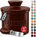 Priority Chef Butter Crock with Lid for Countertop with Spreader Knife and Water Line, Soft Spreadable Butter, Ceramic French Butter Dish with Lid, Chocolate Brown by PriorityChef