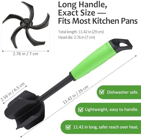 Ourokhome Meat Chopper and Potato Masher, Heat Resistant Nylon Ground Beef Smasher for Hamburger, 5 Curved Blades Nonstick Safe Mixer & Stirrer, Practical Kitchen Gadgets, Green - Image 5