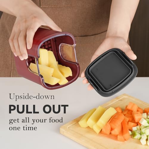 KEOUKE Multifunctional Vegetable Chopper Red - 3 Interchangeable Blades Potato French Fry Cutter with Container & Storage Box Food Chopper Dicer for Cucumber, Tomato, Carrot, Onion - Image 5