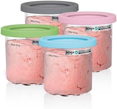 Ninja XSKPLD4BCD CREAMi Original Pints, 4 Count, Compatible with NC299AMZ and NC300s Series, BPA-Free, Dishwasher Safe, Clear/Grey/Lime/Pink/Aqua by Unknown