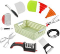 13-Piece Kitchen Gadget Set (Includes Storage Basket) — Features Kitchen Shears, Garlic Press, Knife Sharpener, Julienne Peeler, Standard Peeler, Anti-Scald Tongs (13 PCS-B) by Unknown