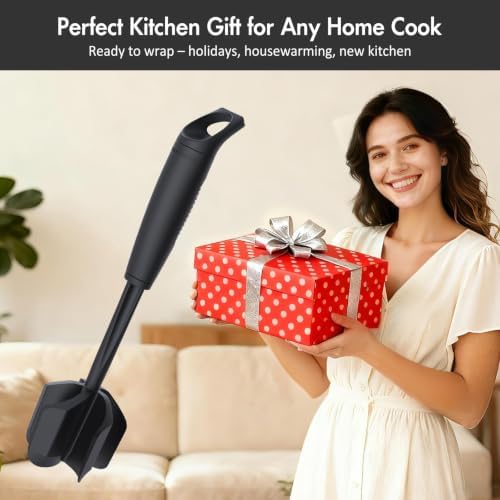 Ourokhome Meat Chopper and Potato Masher, Heat Resistant Nylon Ground Beef Smasher for Hamburger, 5 Curved Blades Nonstick Mixer & Stirrer, Practical Kitchen Gadgets, Black - Image 6
